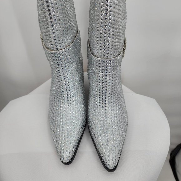 AZALEA WANG Federica Silver Crystal Shortie Western Cowgirl Boots 6-10 NWT - Picture 8 of 10